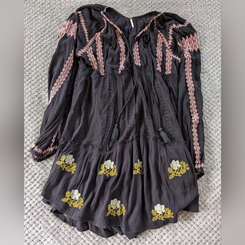 Free People Wild Horses Peacock Print Mini Dress XS + Bonus Bag